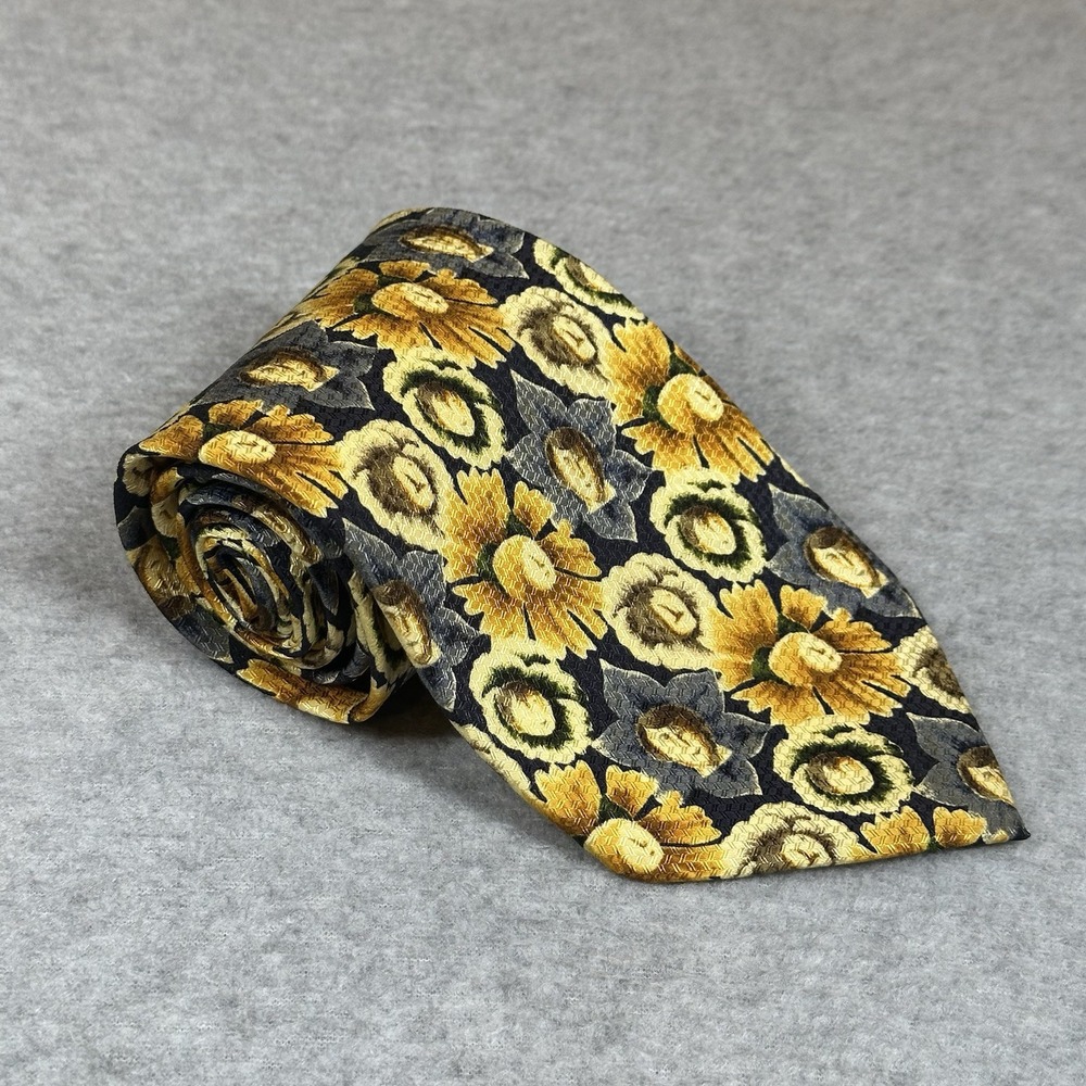 Playboy Archives Neck Tie Yellow‎ Flowers Faces 100% Silk Blue Teal 55x4in